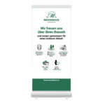 Realistic 3D vertical roll up banner stand template design. Isolated vector.